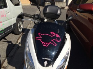 私のバイクにもピンクな山羊が〜。